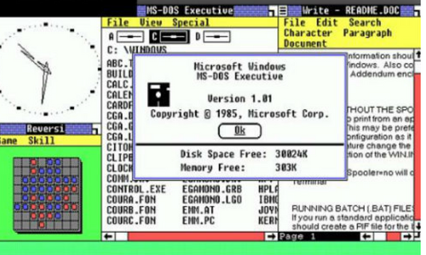 Windows 1.0 là phiên bản sử dụng nhiều đồ họa hơn so với MS DOS